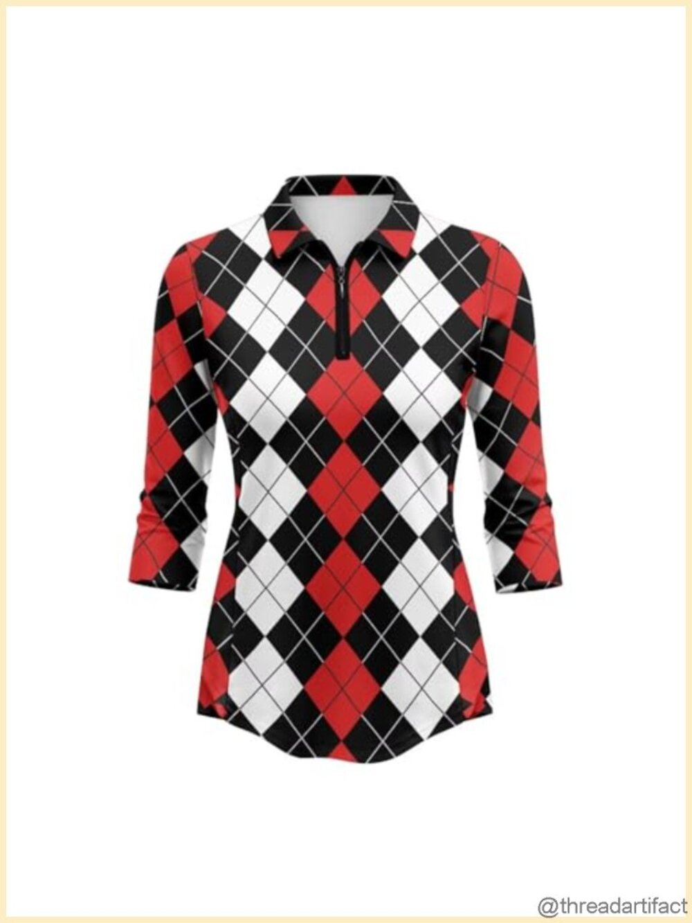 Women's 3/4 Sleeve Quarter Zip Golf Polo Shirt Quick Dry Athletic Top